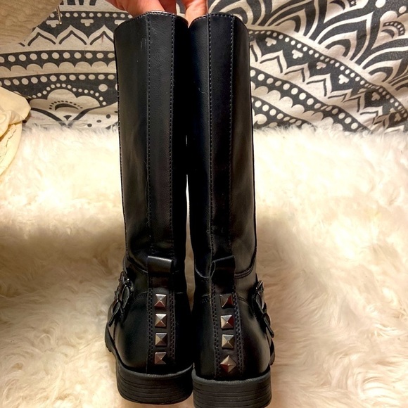 Girls Nina calf knee tall boots black side zipper size 4 - Picture 4 of 8